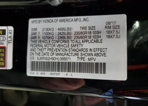 2017 Honda Cr-V Touring from USA, damaged, VIN 5J6RW2H90HL066671